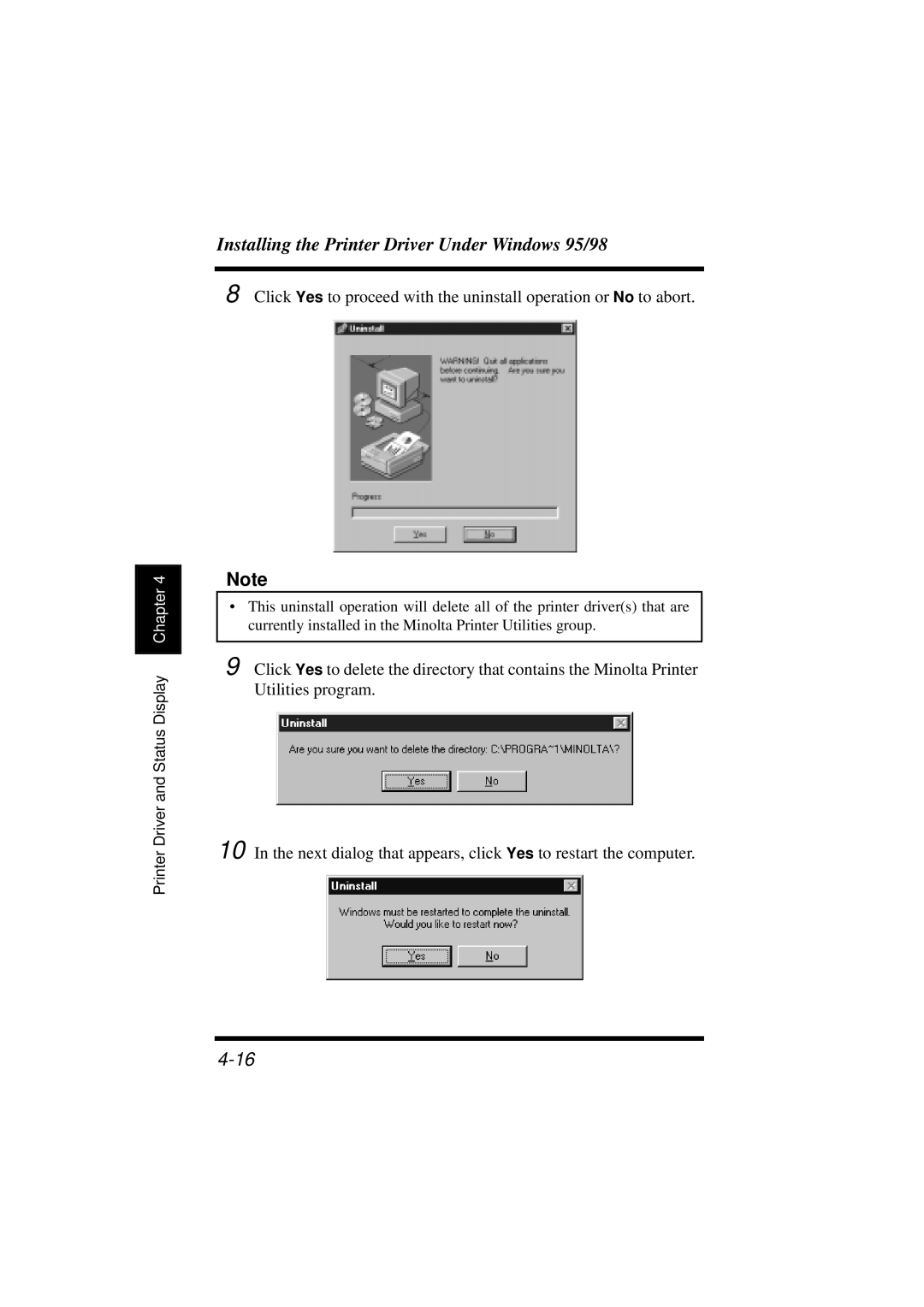 Minolta 18L manual Installing the Printer Driver Under Windows 95/98 