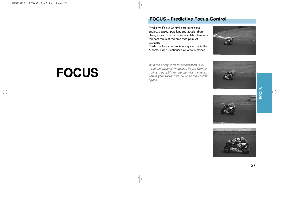 Minolta 2098-301 instruction manual Focus Predictive Focus Control 