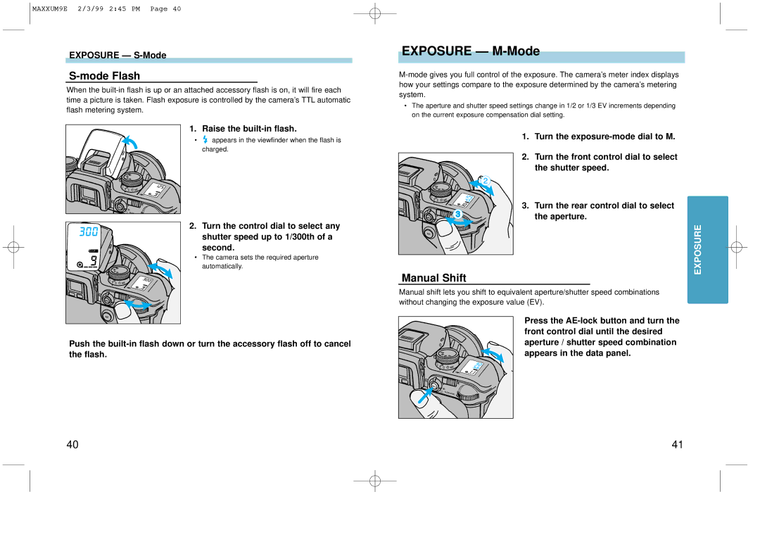 Minolta 2098-301 instruction manual Exposure M-Mode, Manual Shift, Exposure S-Mode 