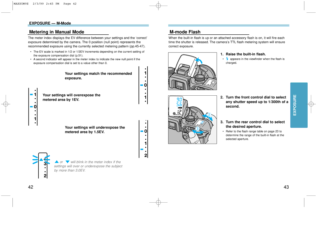 Minolta 2098-301 instruction manual Metering in Manual Mode, Exposure M-Mode 