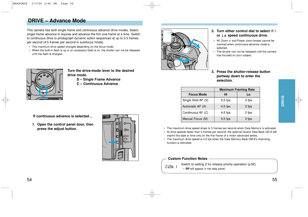 Minolta 2098-301 instruction manual Drive -Advance Mode 