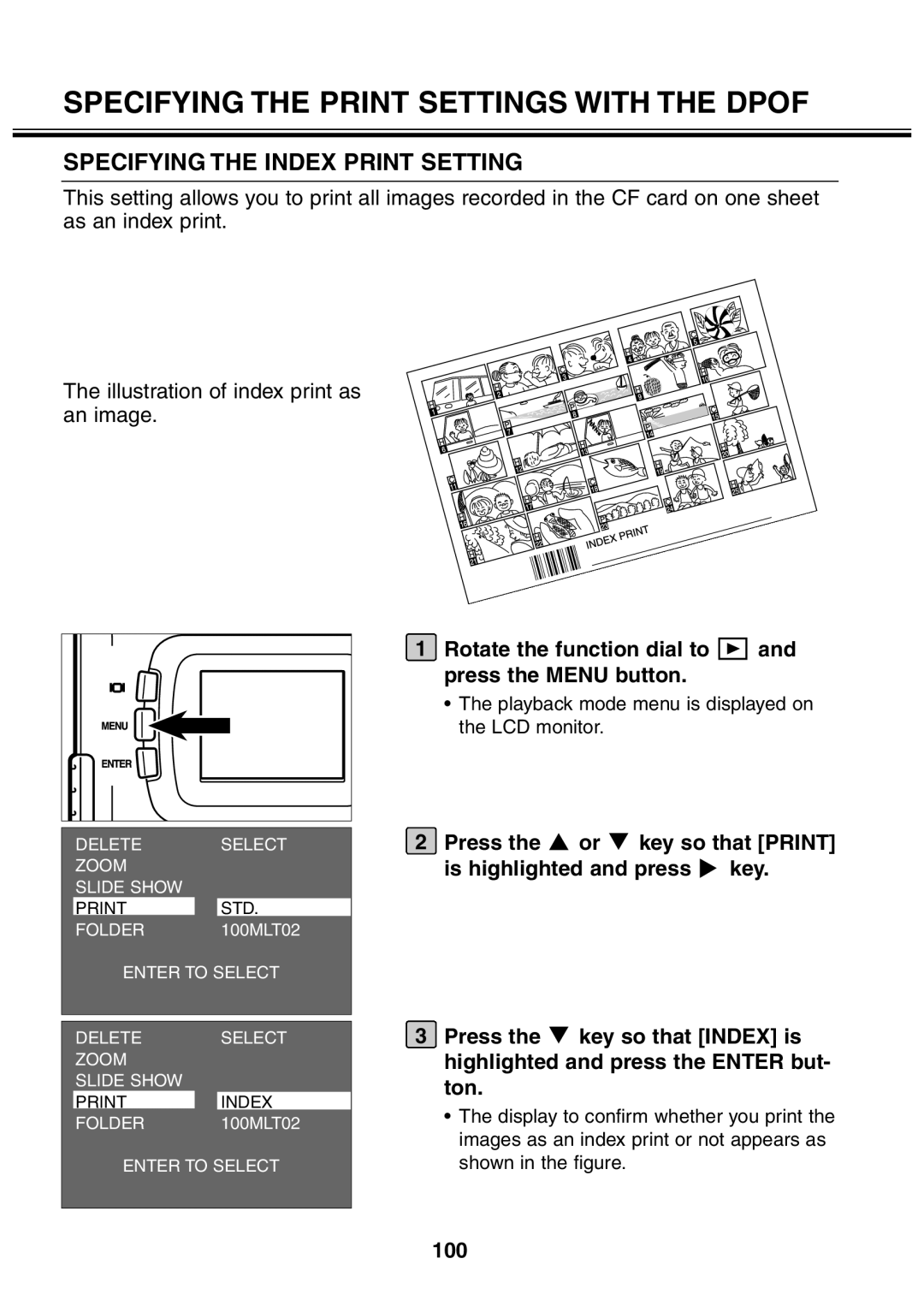 Minolta 2330 instruction manual Specifying the Index Print Setting, 100 