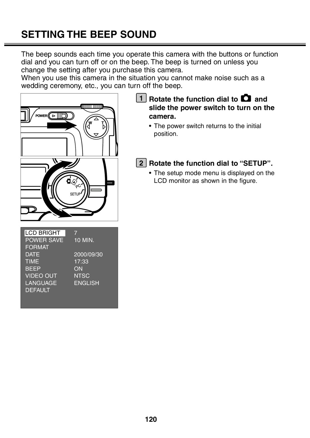 Minolta 2330 instruction manual Setting the Beep Sound, 120 