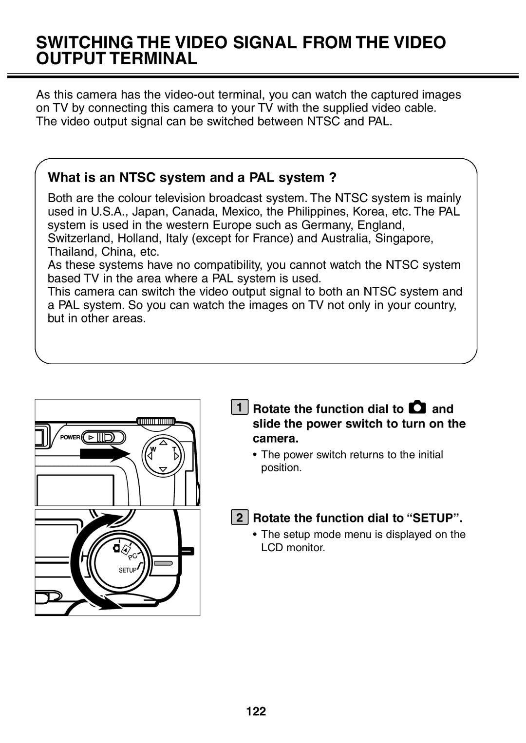 Minolta 2330 Switching the Video Signal from the Video Output Terminal, What is an Ntsc system and a PAL system ?, 122 