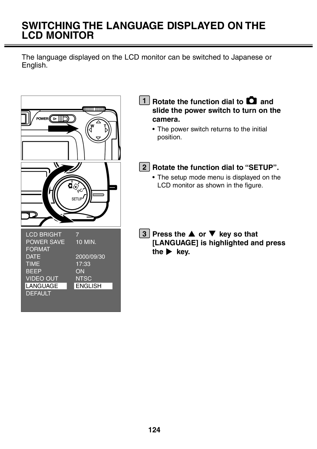 Minolta 2330 instruction manual Switching the Language Displayed on the LCD Monitor 