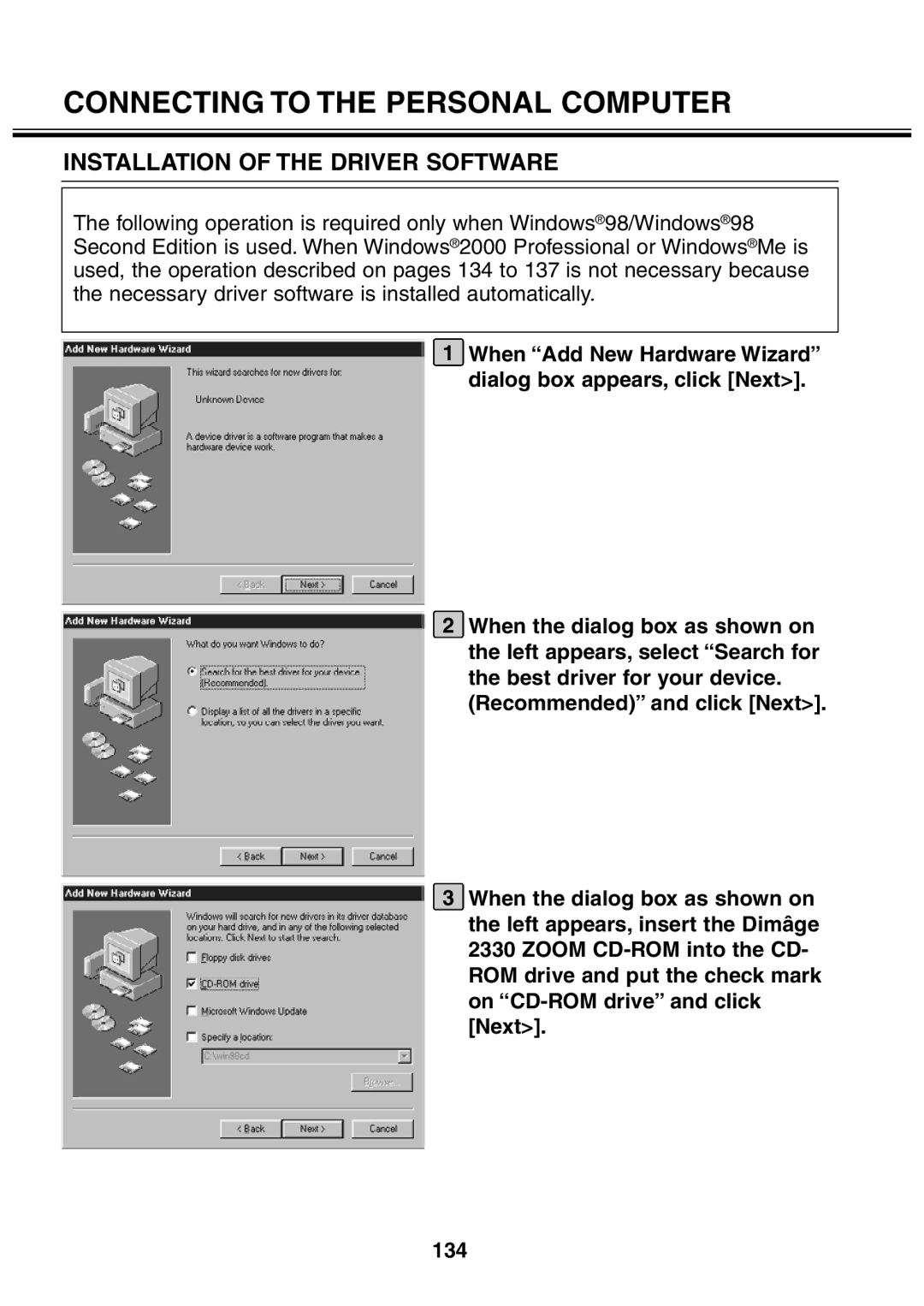 Minolta 2330 instruction manual Installation of the Driver Software 