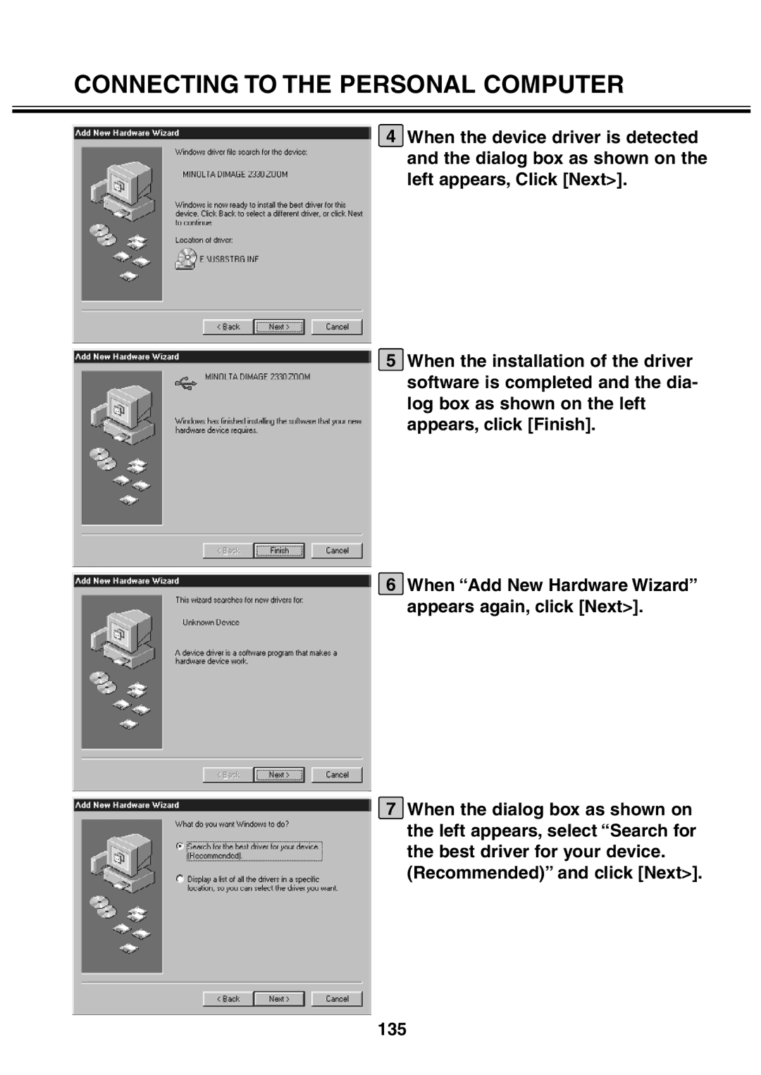 Minolta 2330 instruction manual When Add New Hardware Wizard appears again, click Next 