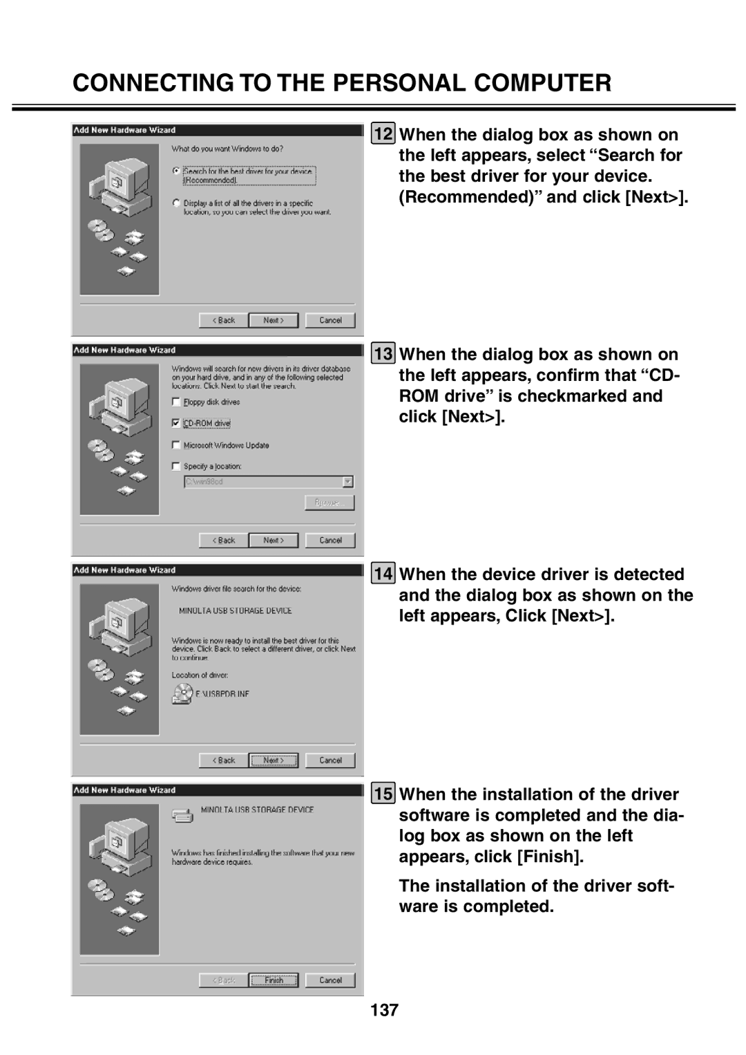 Minolta 2330 instruction manual Connecting to the Personal Computer 