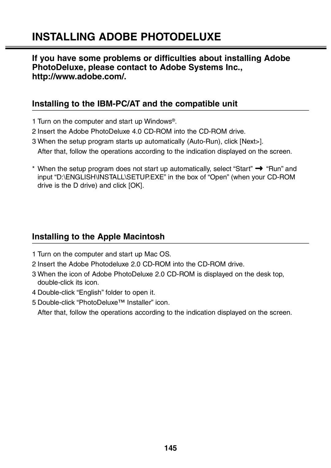 Minolta 2330 instruction manual Installing to the IBM-PC/AT and the compatible unit, Installing to the Apple Macintosh, 145 