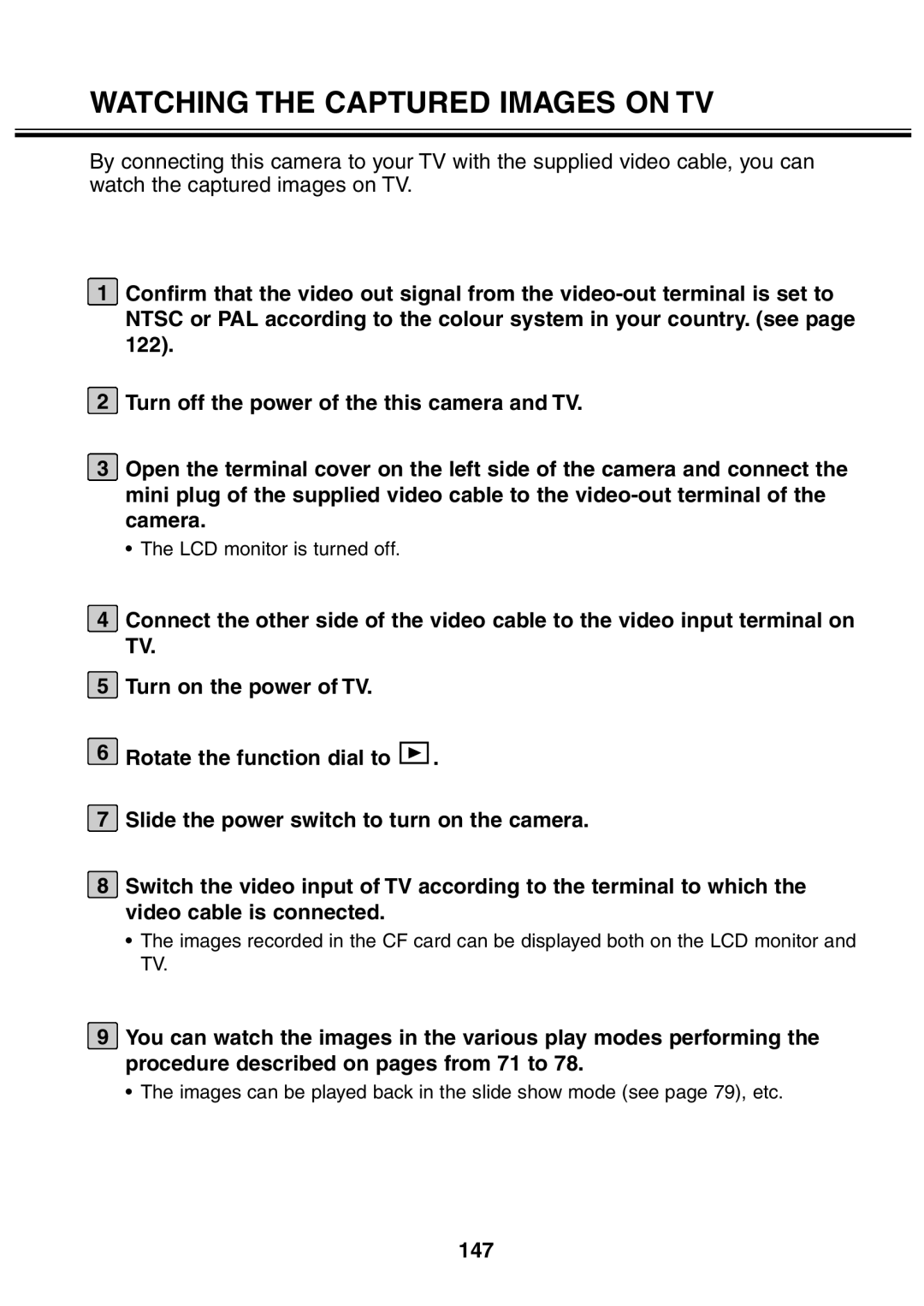 Minolta 2330 instruction manual Watching the Captured Images on TV, 147 