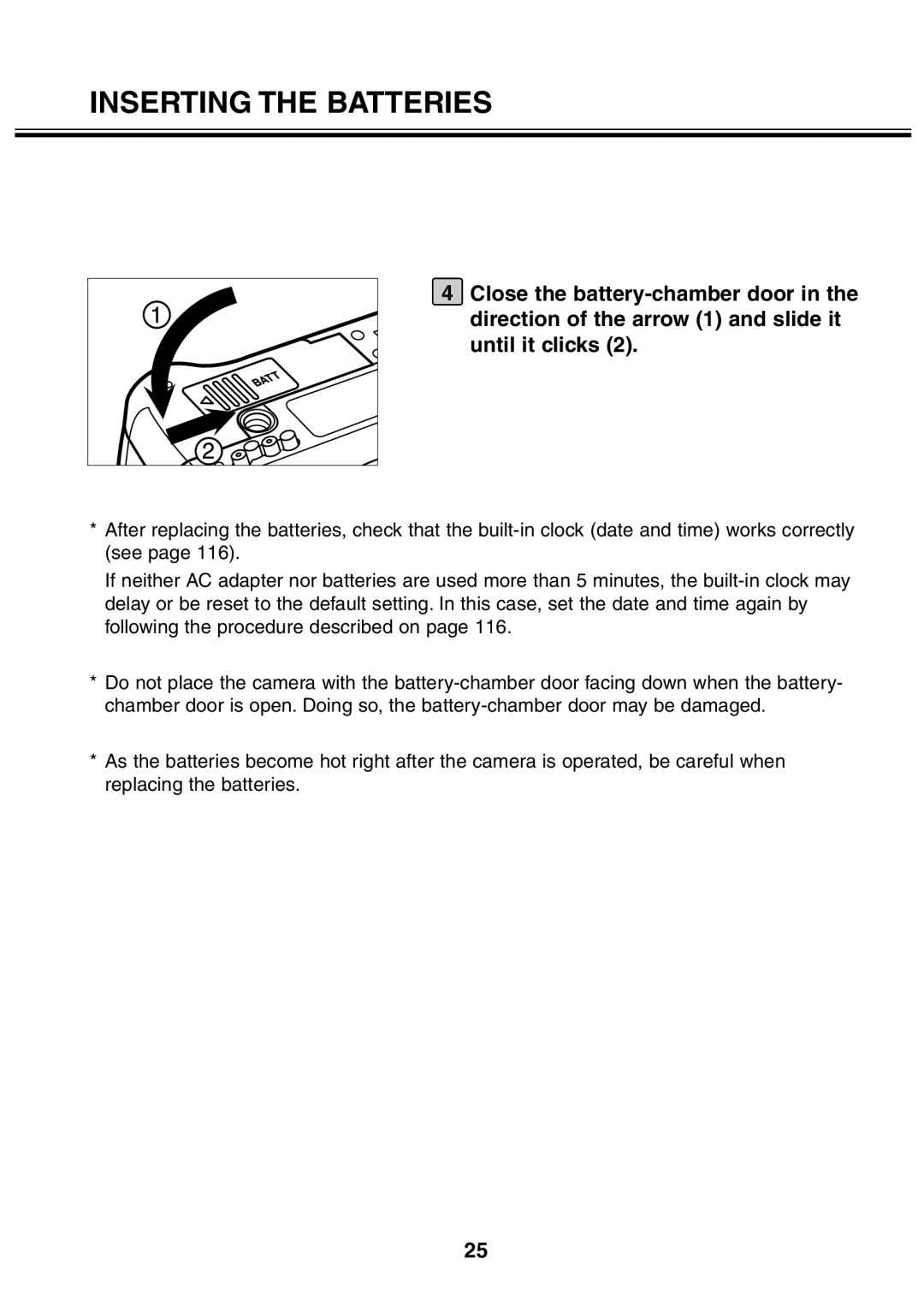 Minolta 2330 instruction manual Inserting the Batteries 