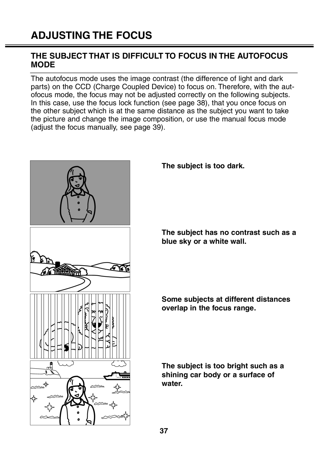 Minolta 2330 instruction manual Subject That is Difficult to Focus in the Autofocus Mode 