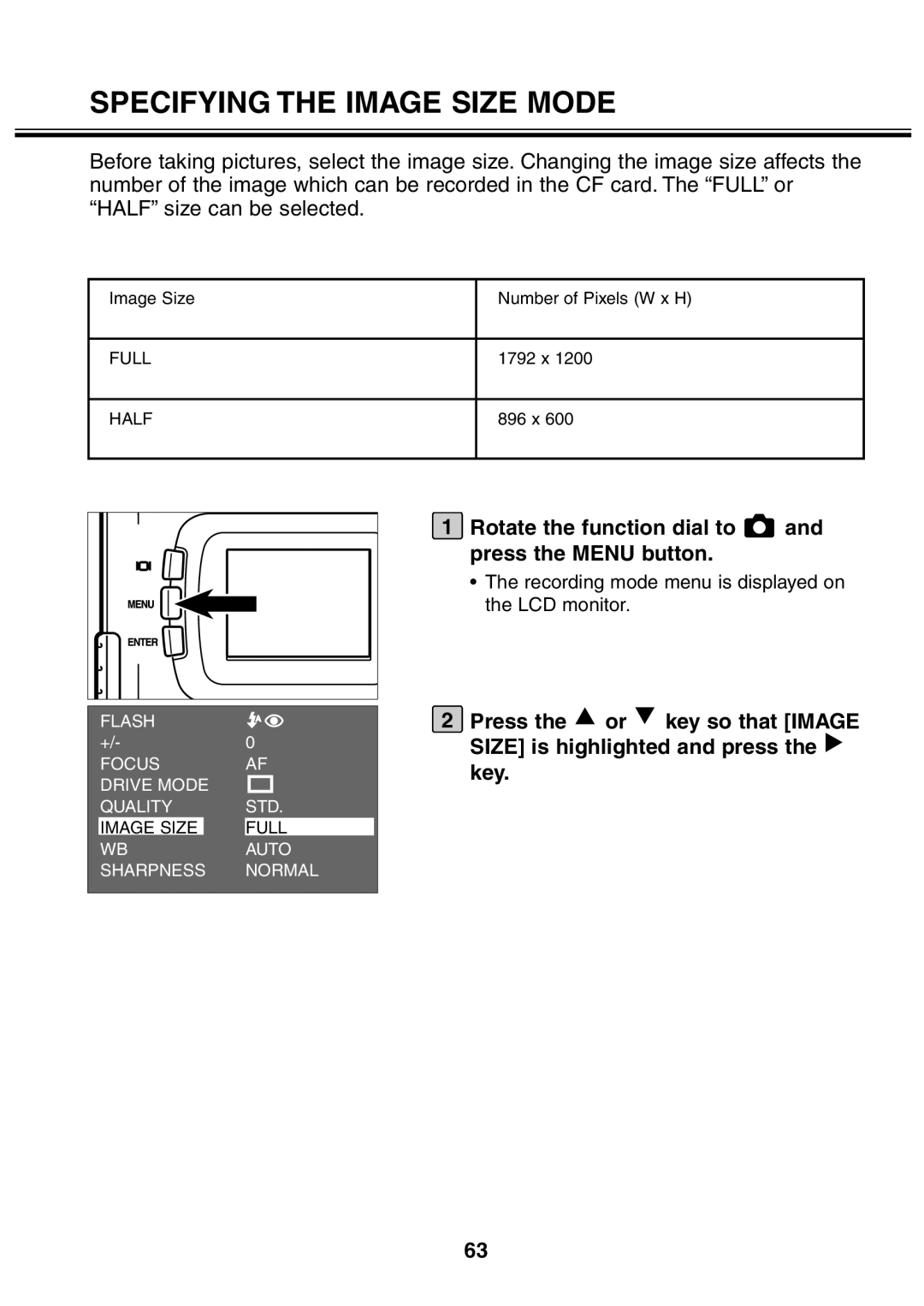 Minolta 2330 instruction manual Specifying the Image Size Mode 