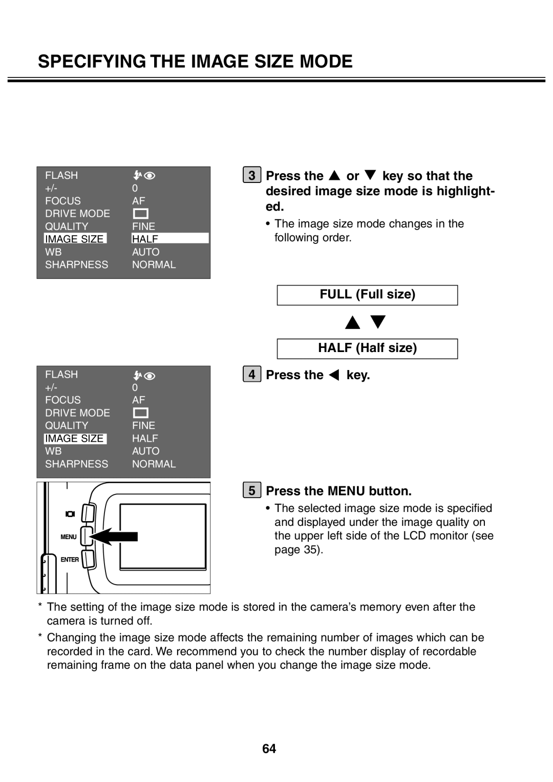 Minolta 2330 instruction manual Image size mode changes in the following order 