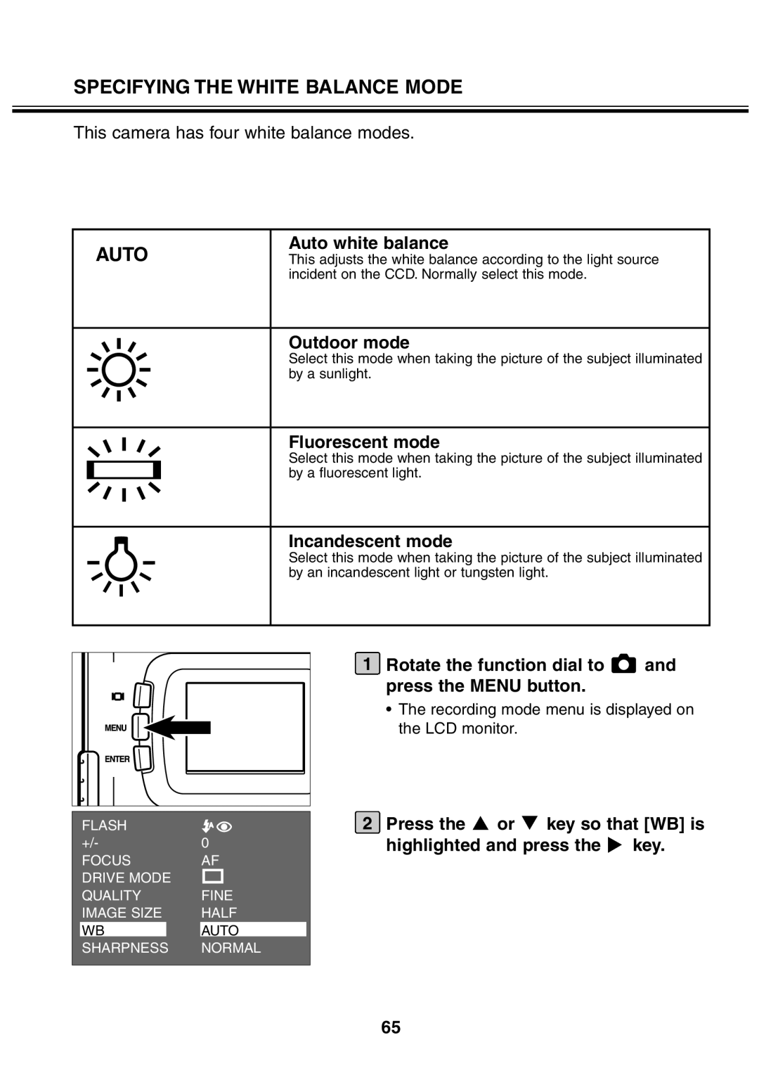 Minolta 2330 instruction manual Specifying the White Balance Mode, Auto 