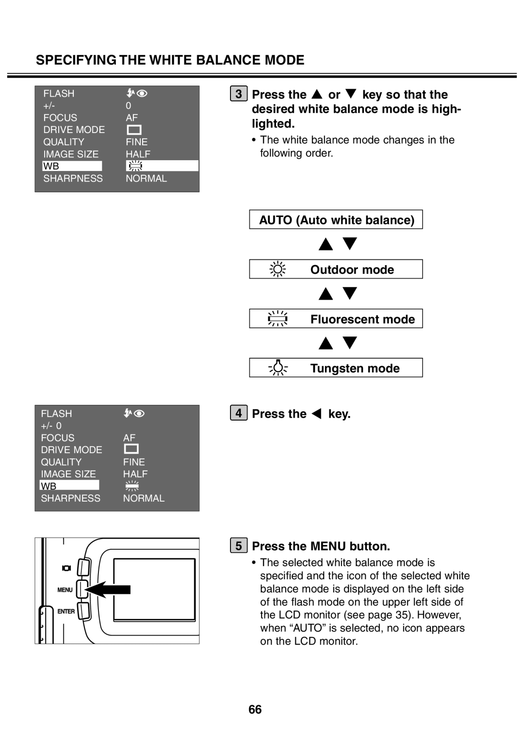 Minolta 2330 instruction manual White balance mode changes in the following order 