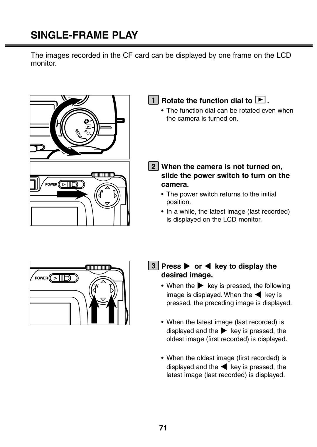 Minolta 2330 instruction manual SINGLE-FRAME Play, Press or key to display the desired image 