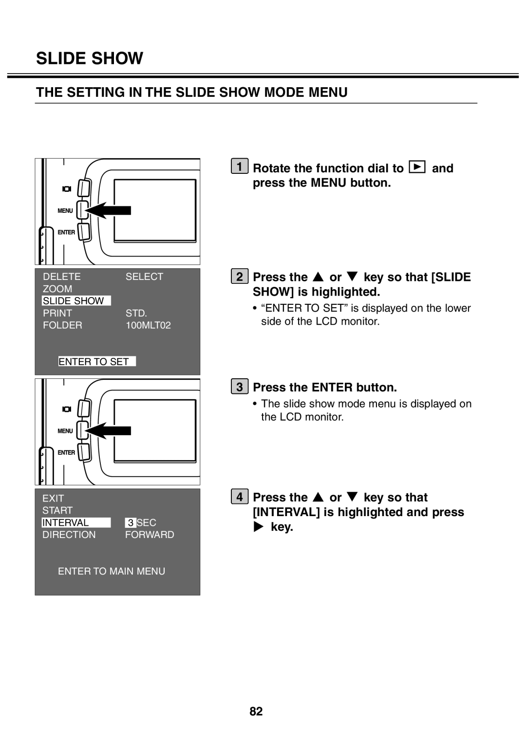 Minolta 2330 instruction manual Setting in the Slide Show Mode Menu 