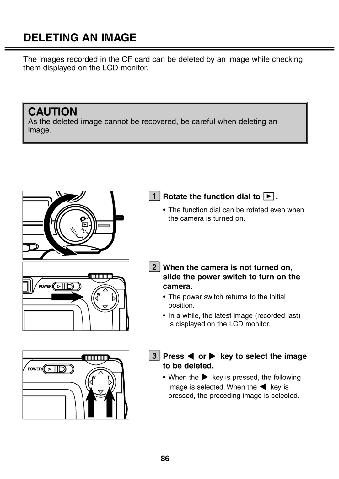 Minolta 2330 instruction manual Deleting AN Image, Press or key to select the image to be deleted 