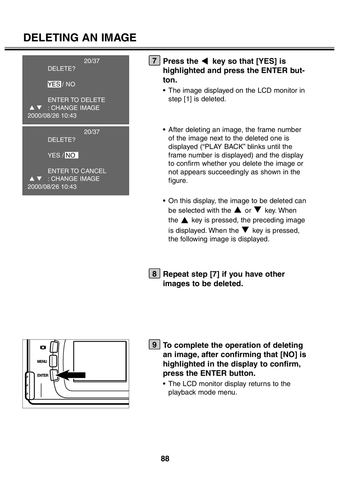 Minolta 2330 instruction manual Enter to Delete Change Image 2000/08/26 20/37 