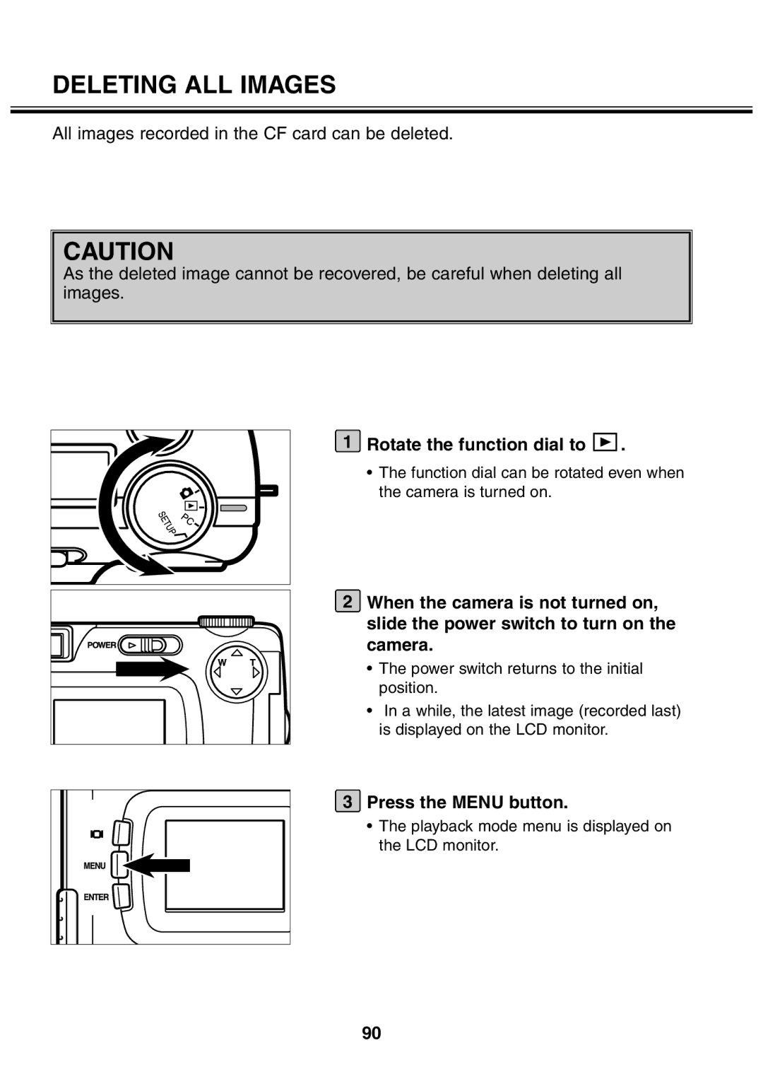 Minolta 2330 instruction manual Deleting ALL Images, Rotate the function dial to 