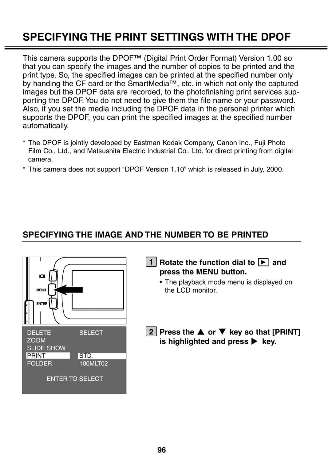 Minolta 2330 Specifying the Print Settings with the Dpof, Specifying the Image and the Number to be Printed 