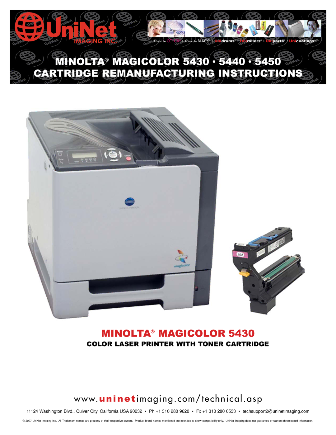 Minolta 5450, 5440, 5430 manual Cartridge Remanufacturing Instructions 