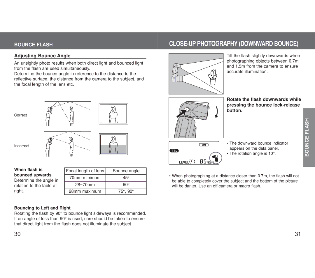 Minolta 5600HS (D) appendix Bounce Flash, Adjusting Bounce Angle 