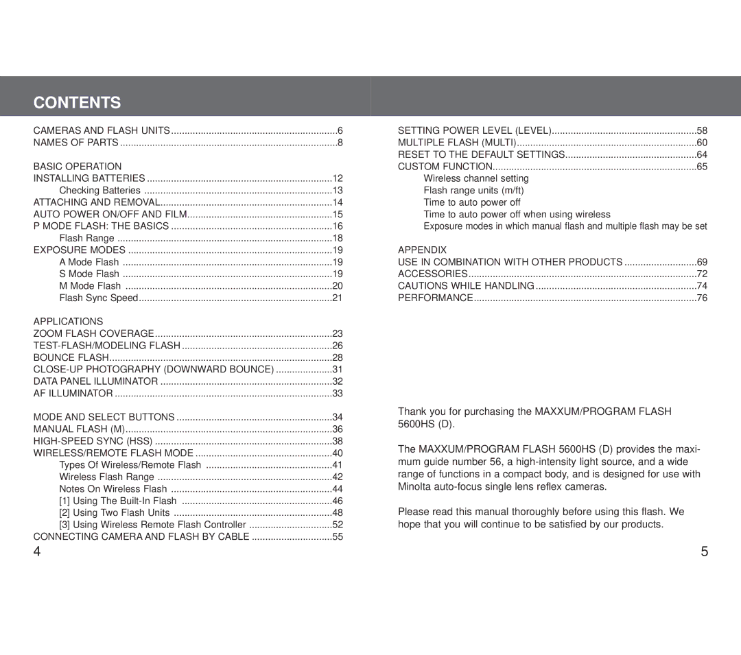 Minolta 5600HS (D) appendix Contents 