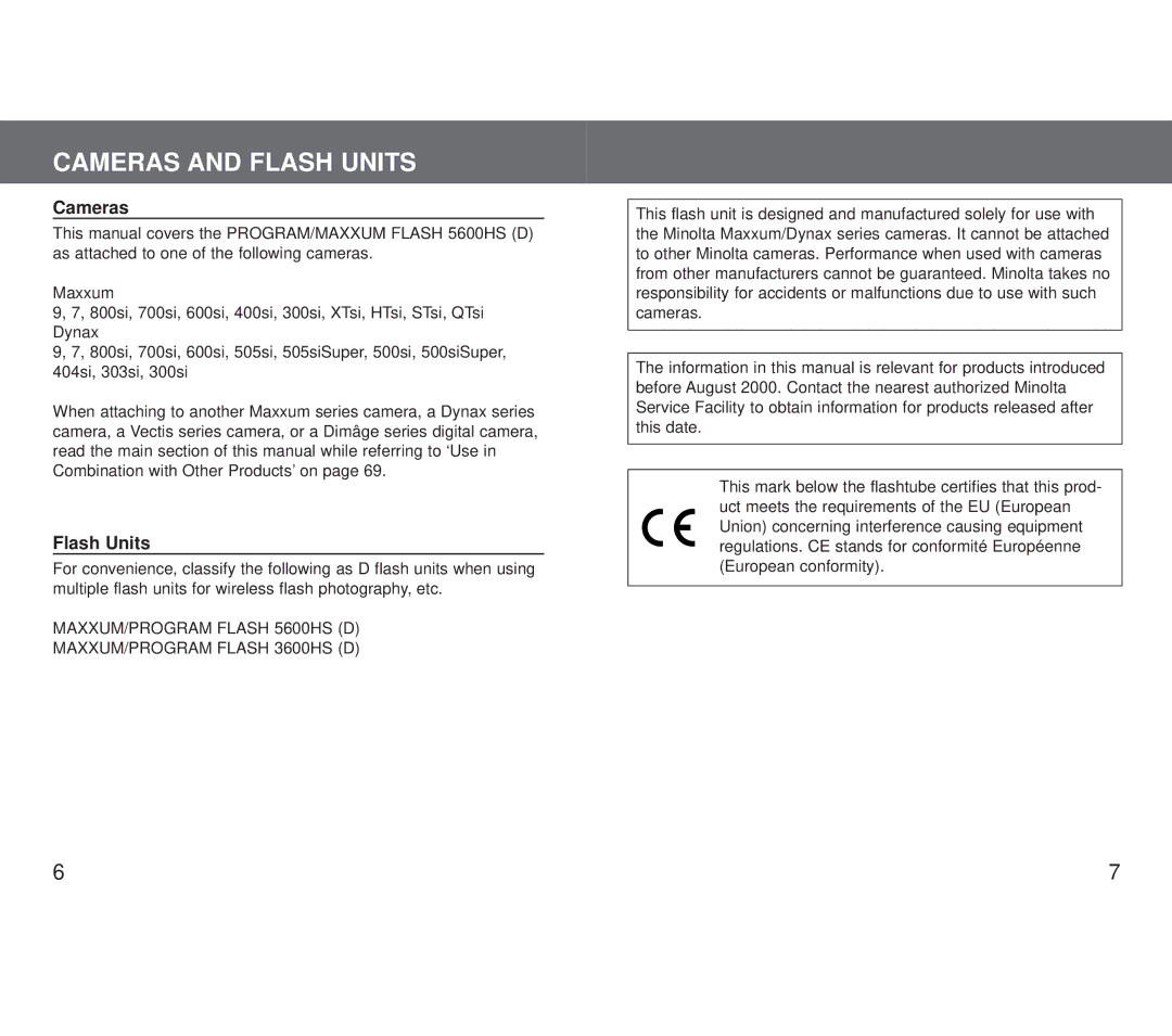 Minolta 5600HS (D) appendix Cameras and Flash Units 
