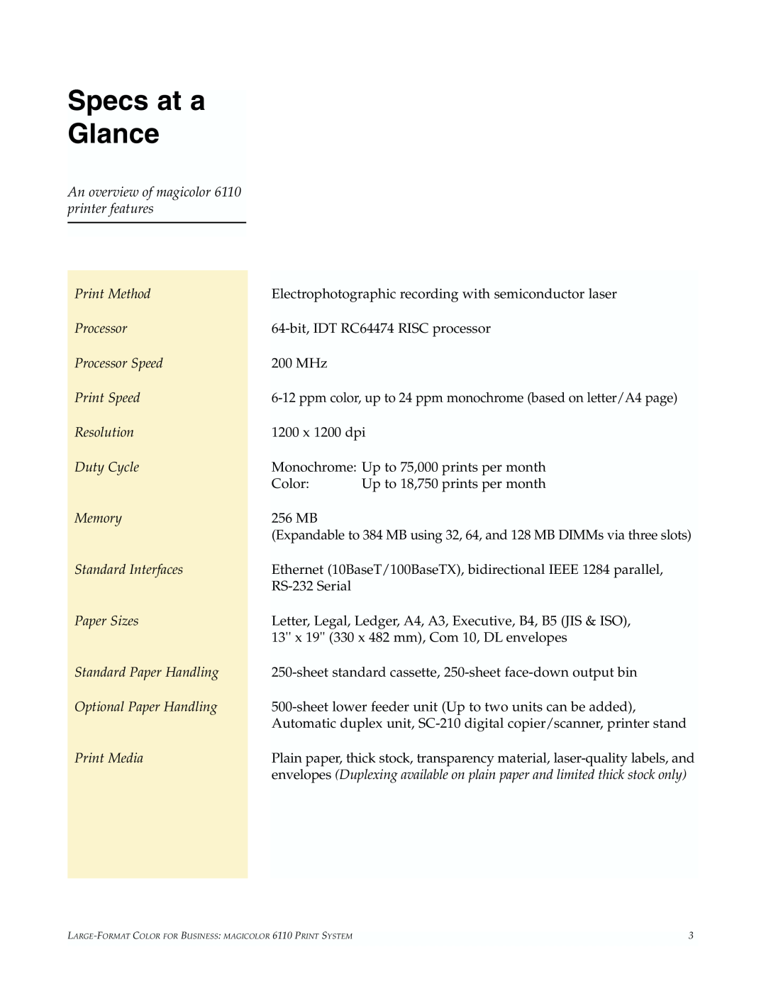 Minolta 6110 manual Specs at a Glance 