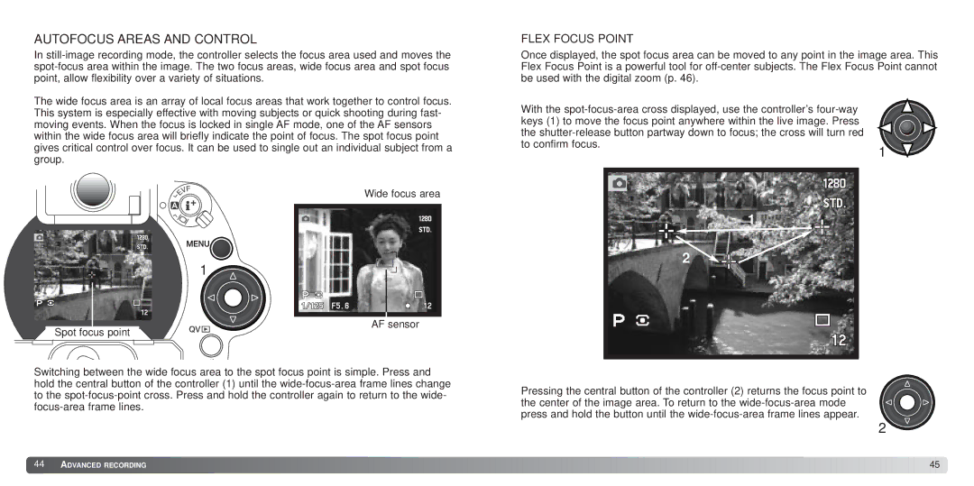 Minolta 7Hi instruction manual Autofocus Areas and Control, Flex Focus Point 