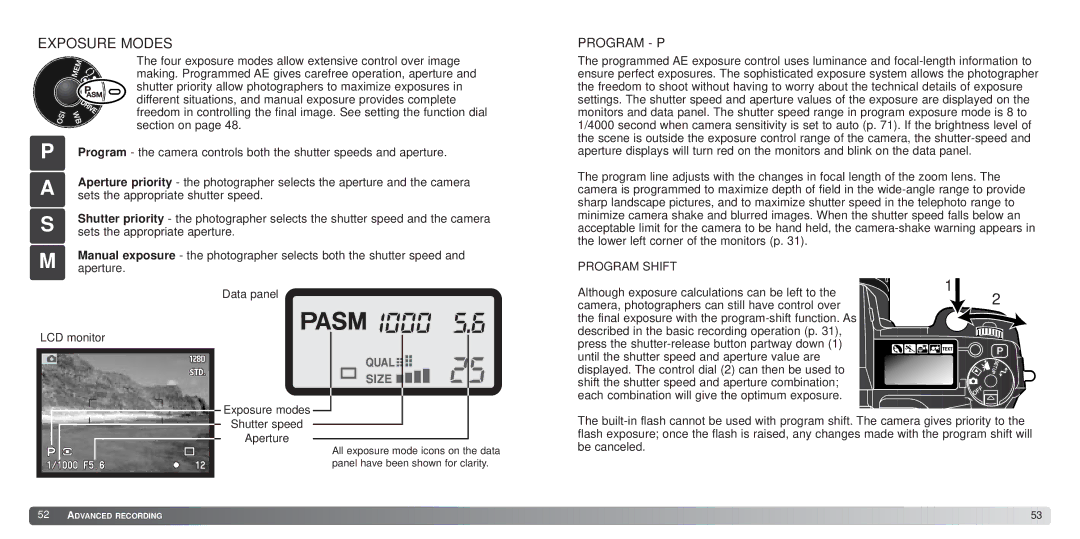 Minolta 7Hi instruction manual Exposure Modes, Program P 