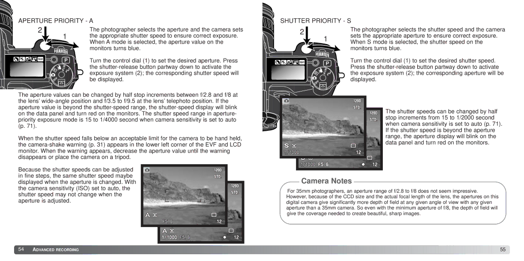 Minolta 7Hi Photographer selects the aperture and the camera sets, Appropriate shutter speed to ensure correct exposure 