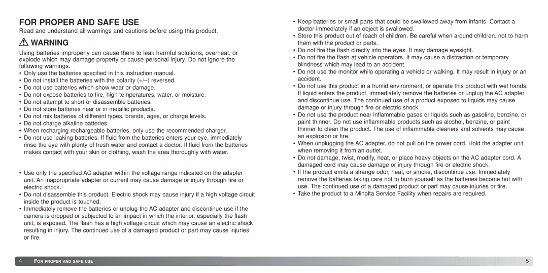 Minolta 7Hi instruction manual For Proper and Safe USE 