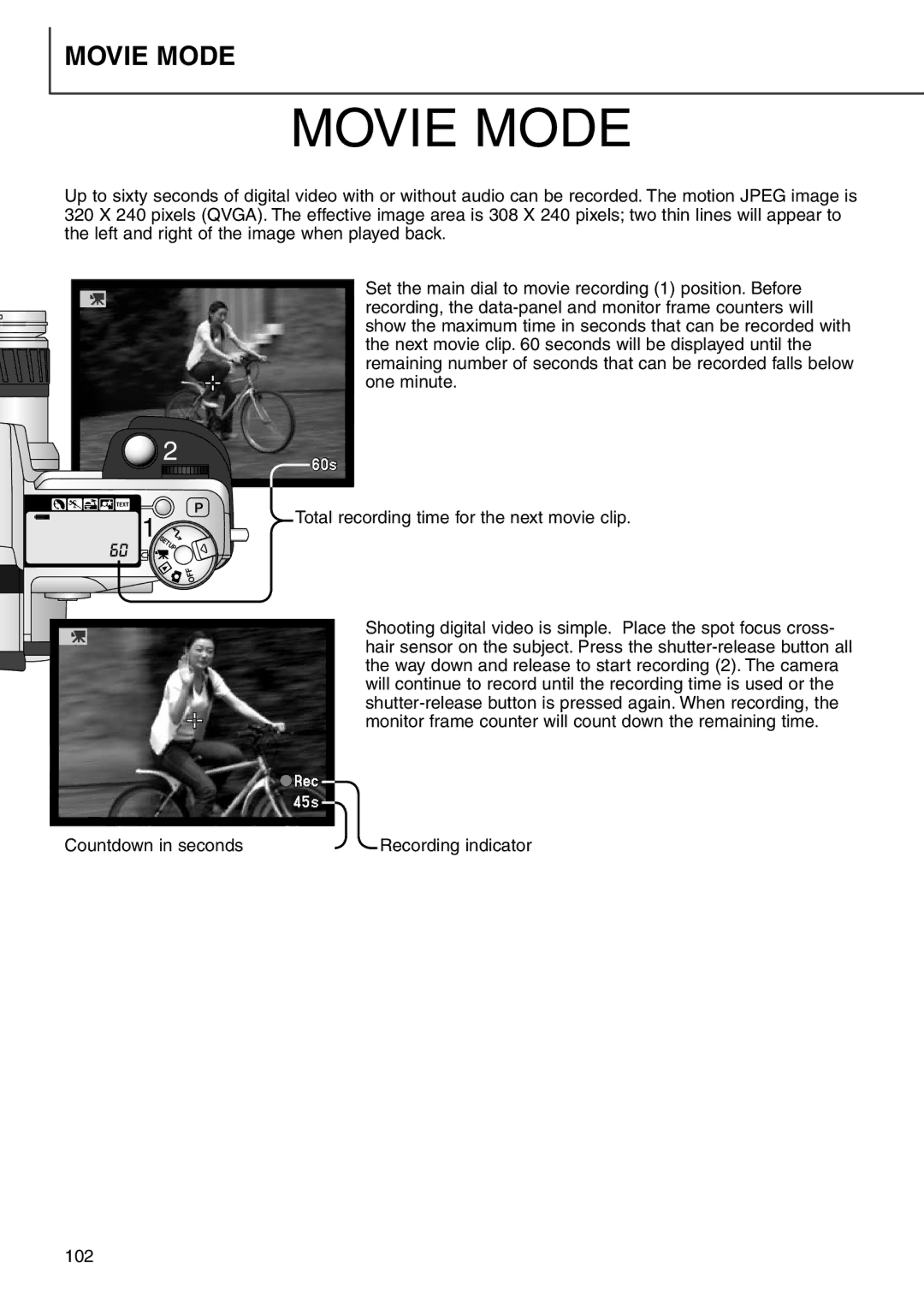 Minolta 7i instruction manual Movie Mode 