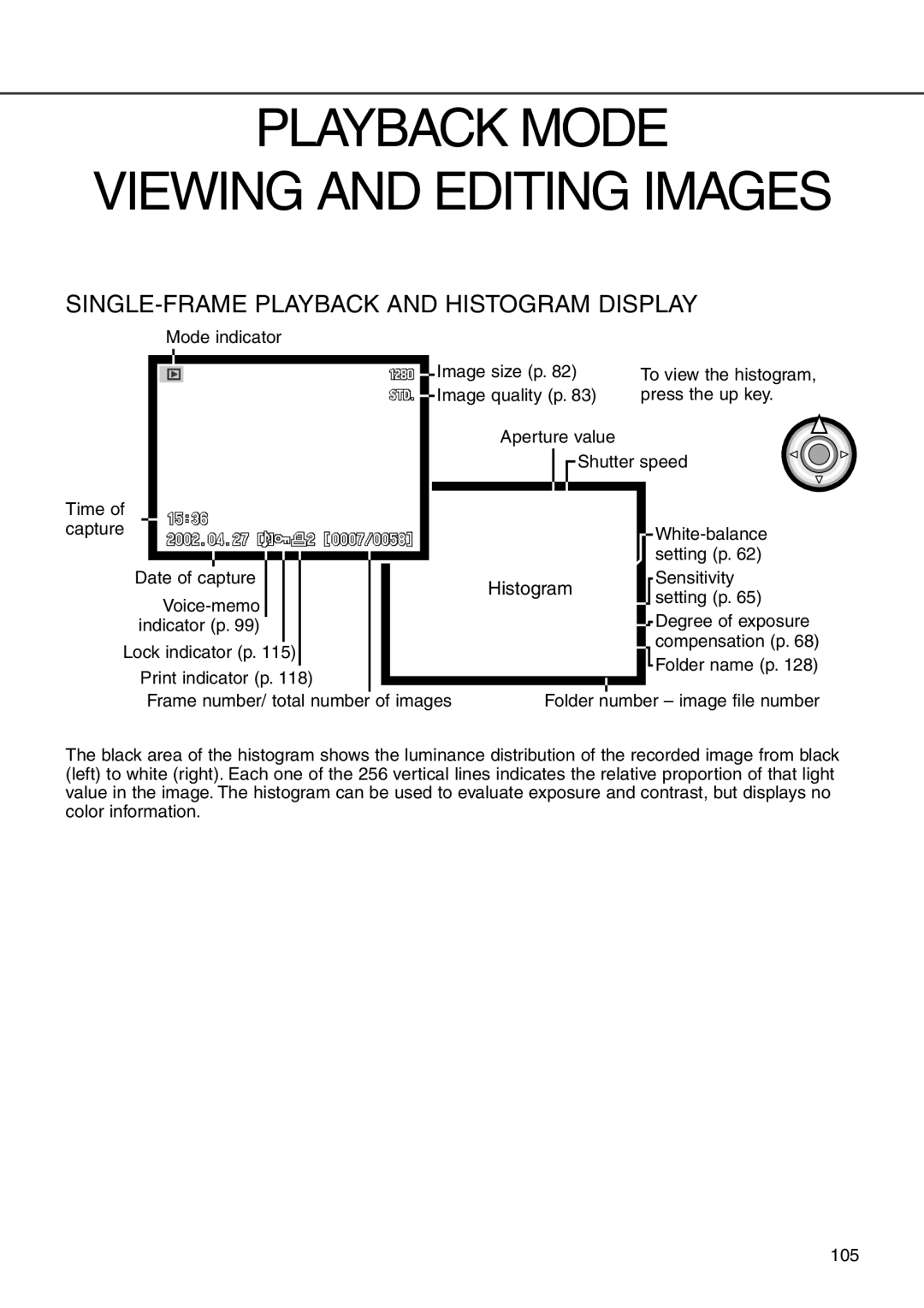 Minolta 7i instruction manual Playback Mode Viewing and Editing Images, SINGLE-FRAME Playback and Histogram Display 