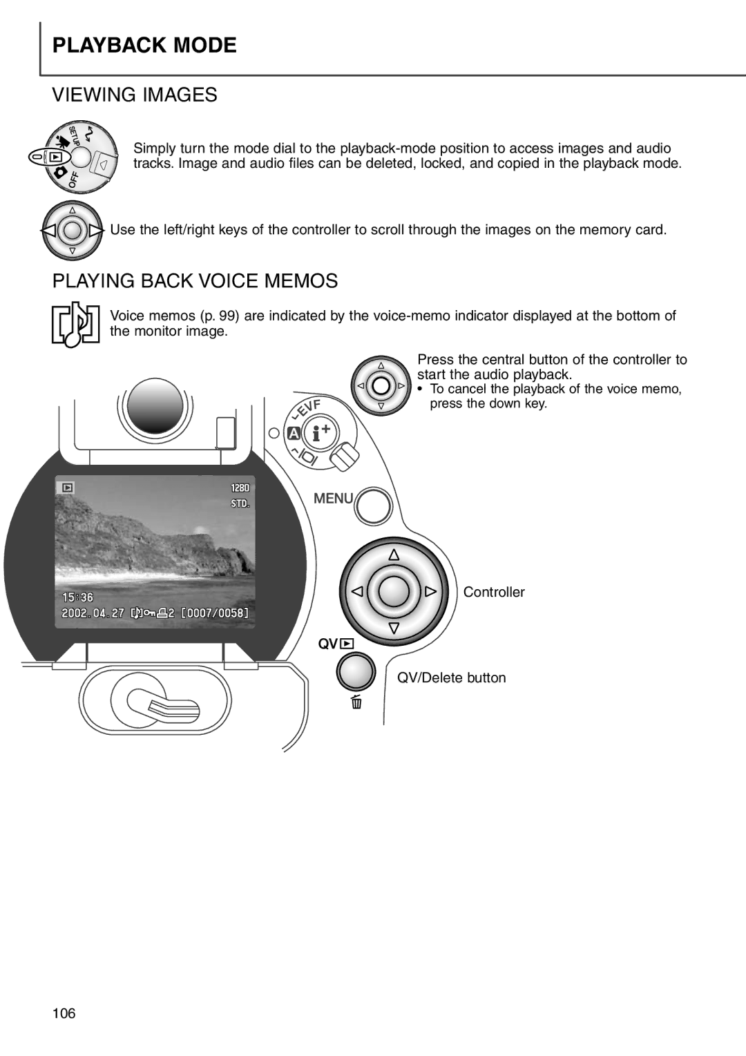 Minolta 7i instruction manual Playback Mode, Viewing Images, Playing Back Voice Memos 