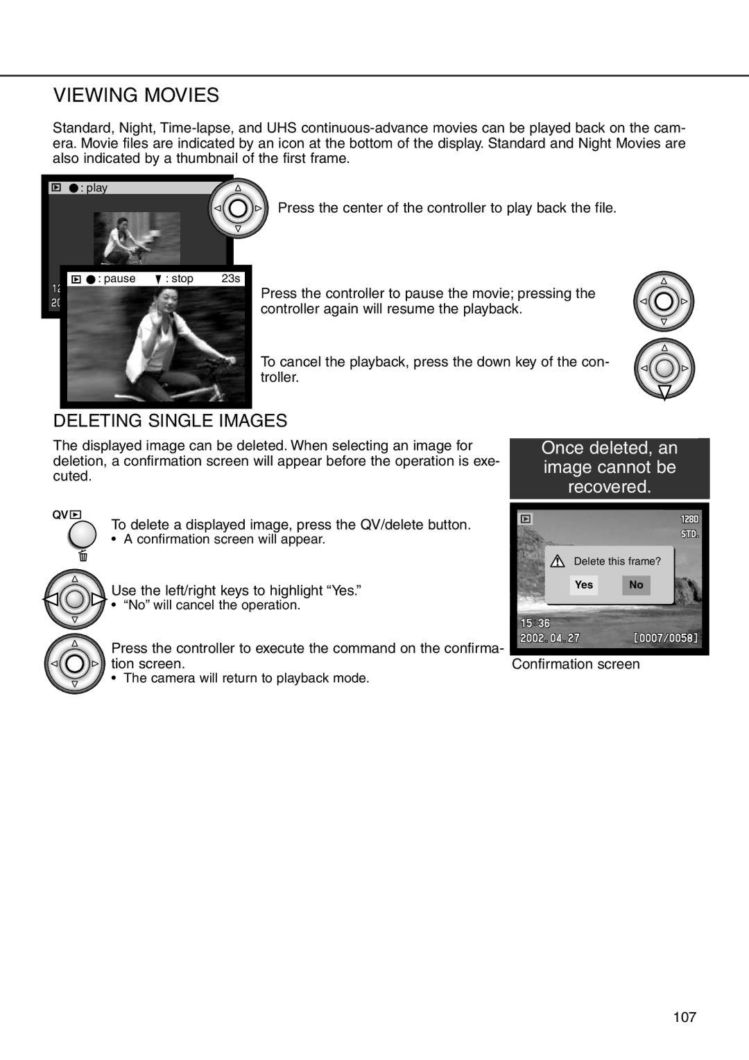 Minolta 7i instruction manual Viewing Movies, Deleting Single Images 