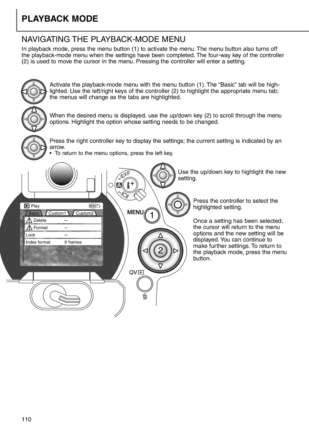 Minolta 7i instruction manual Navigating the PLAYBACK-MODE Menu 