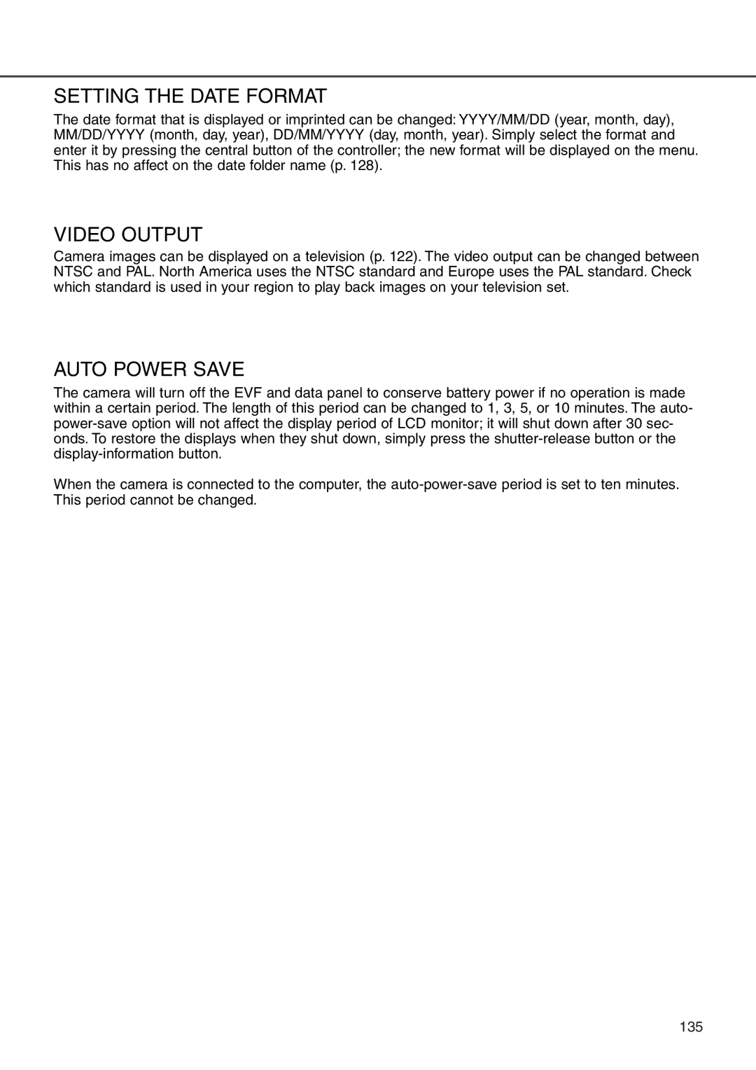 Minolta 7i instruction manual Setting the Date Format, Video Output 