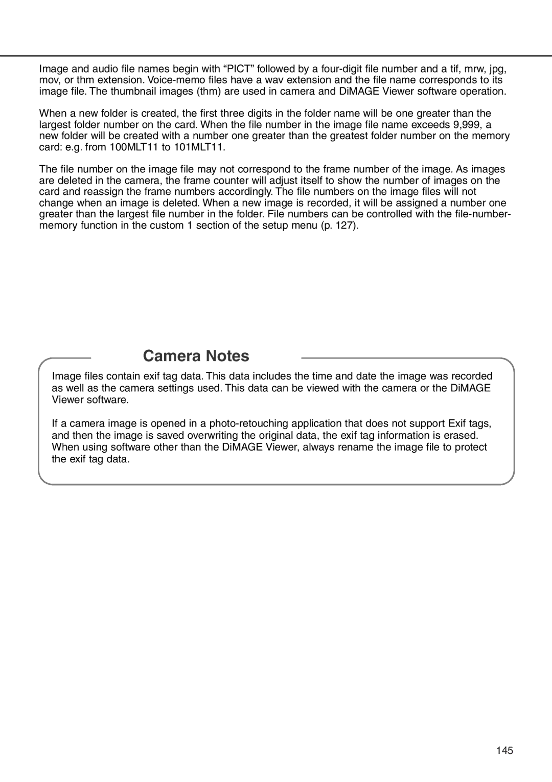 Minolta 7i instruction manual Camera Notes 