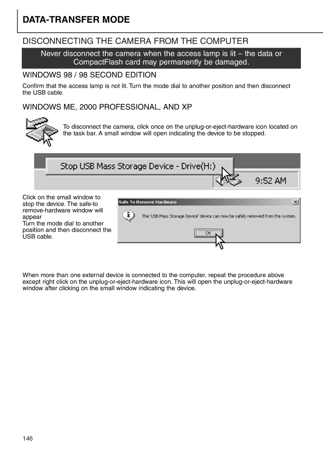 Minolta 7i instruction manual Disconnecting the Camera from the Computer, Windows 98 / 98 Second Edition 