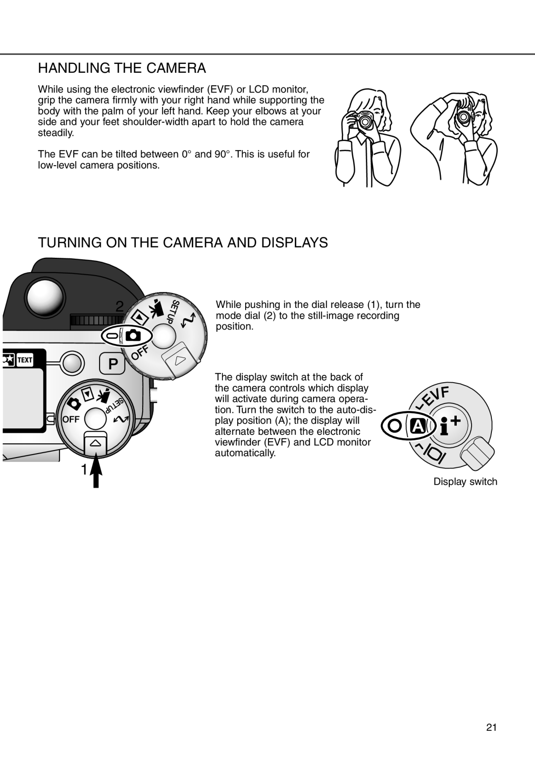 Minolta 7i instruction manual Handling the Camera, Turning on the Camera and Displays 