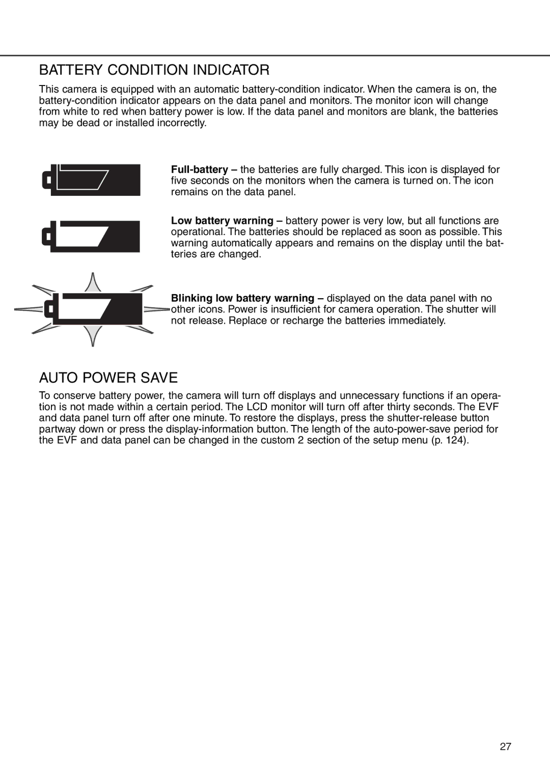 Minolta 7i instruction manual Battery Condition Indicator, Auto Power Save 