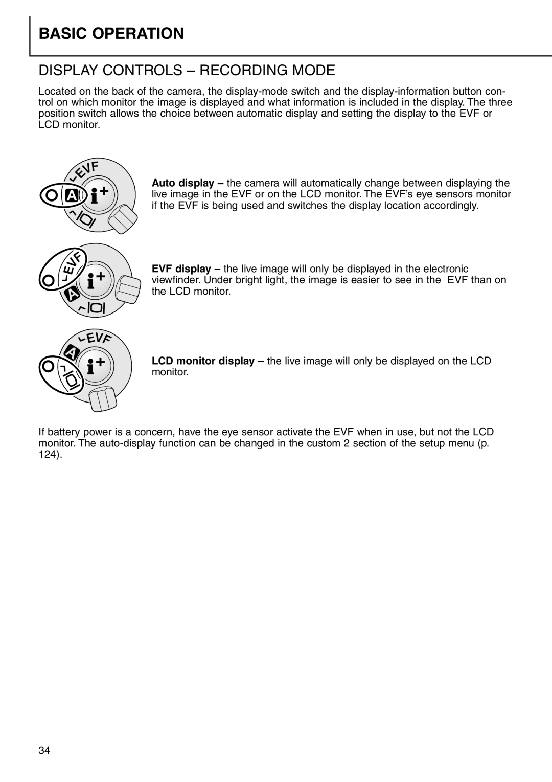 Minolta 7i instruction manual Display Controls Recording Mode 