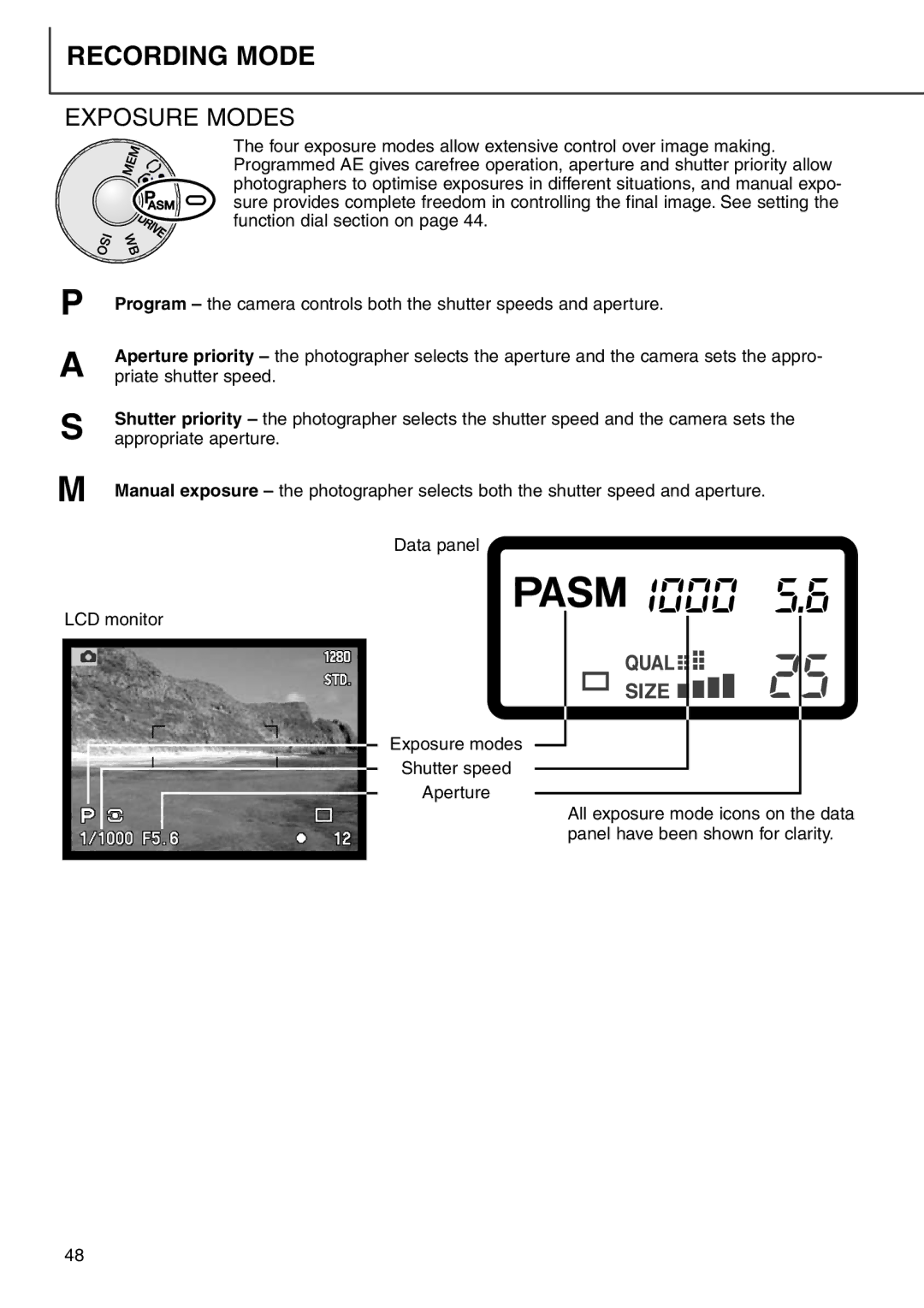 Minolta 7i instruction manual Exposure Modes 