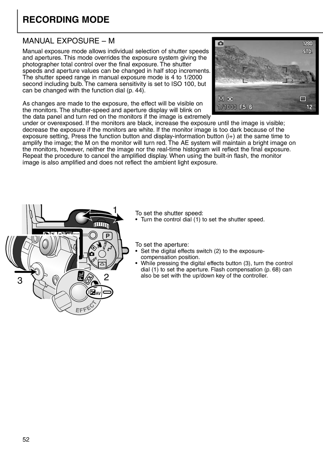 Minolta 7i instruction manual Manual Exposure M, To set the aperture 