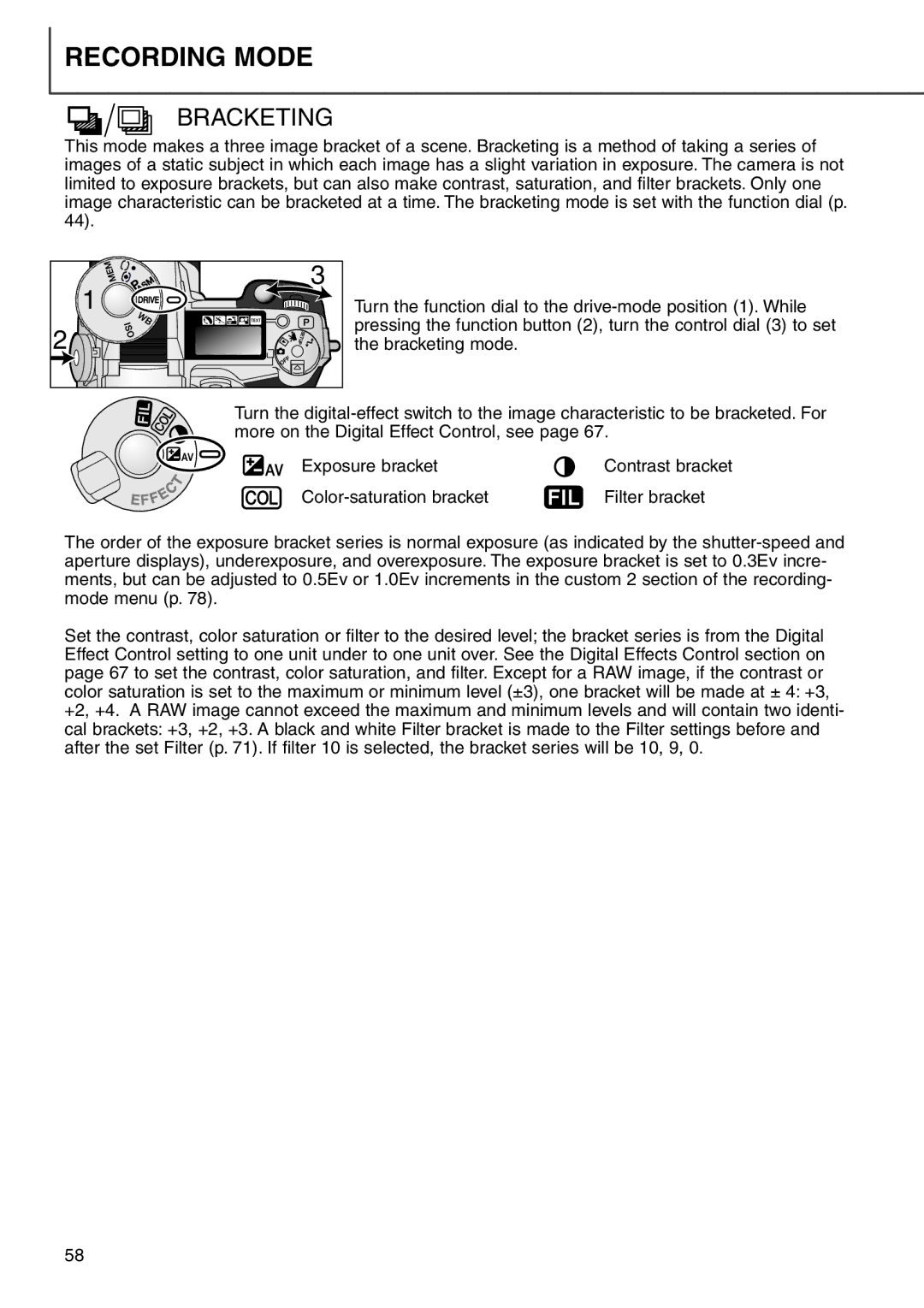 Minolta 7i instruction manual Bracketing 