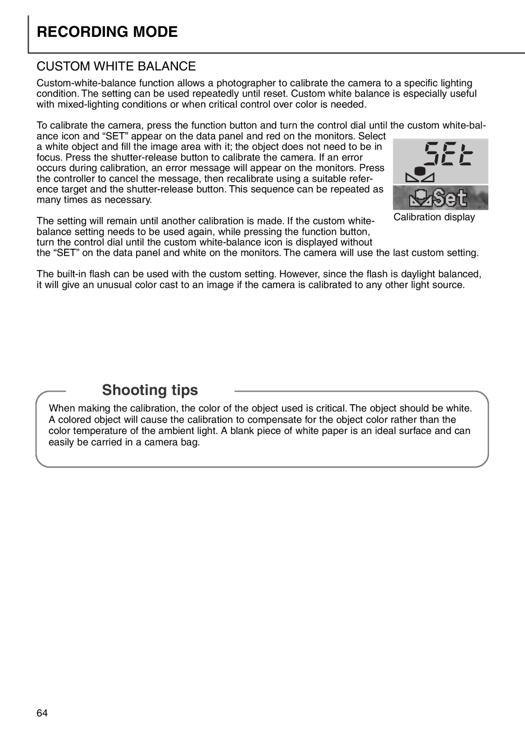 Minolta 7i instruction manual Custom White Balance 